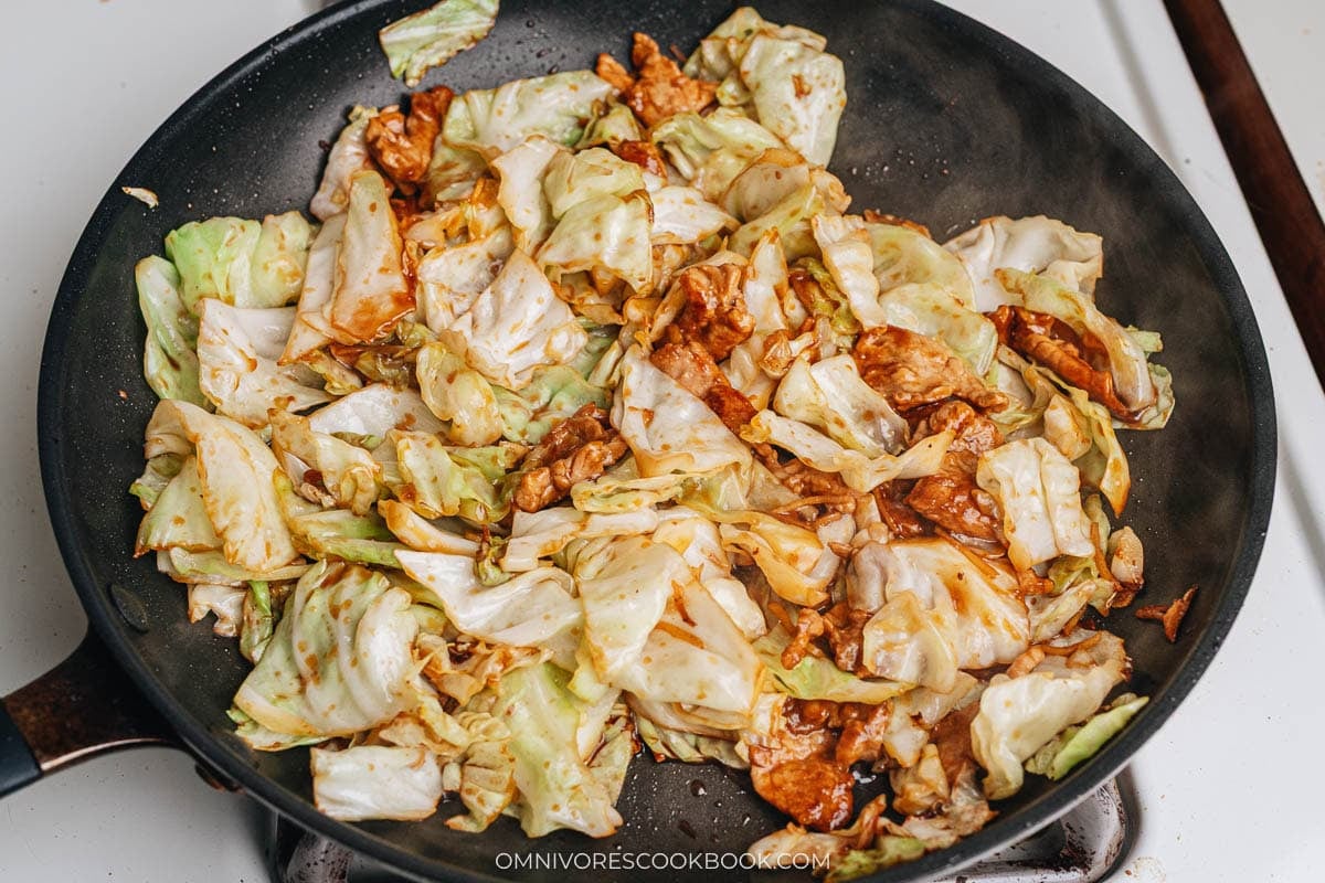 Finish up pork and cabbage stir fry in a pan