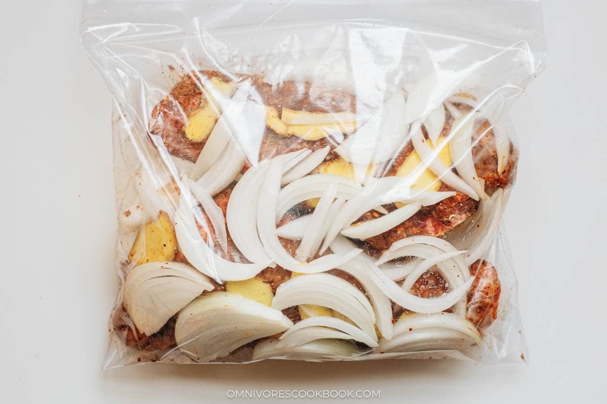 marinating with ginger and onions