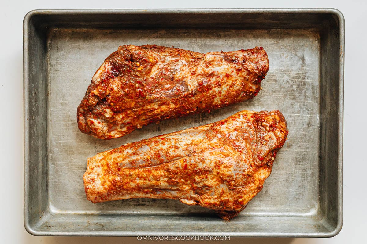 marinated lamb shanks in sheet pan