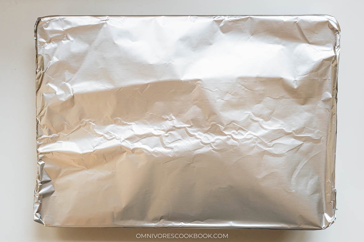 lamb shanks covered with aluminum foil