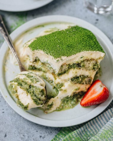 Matcha tiramisu - My recipe is richer compared to other Japanese Matcha tiramisu, because I used a formula that's closer to Italian tiramisu. It contains more egg yolk and mascarpone, with less whipped cream.