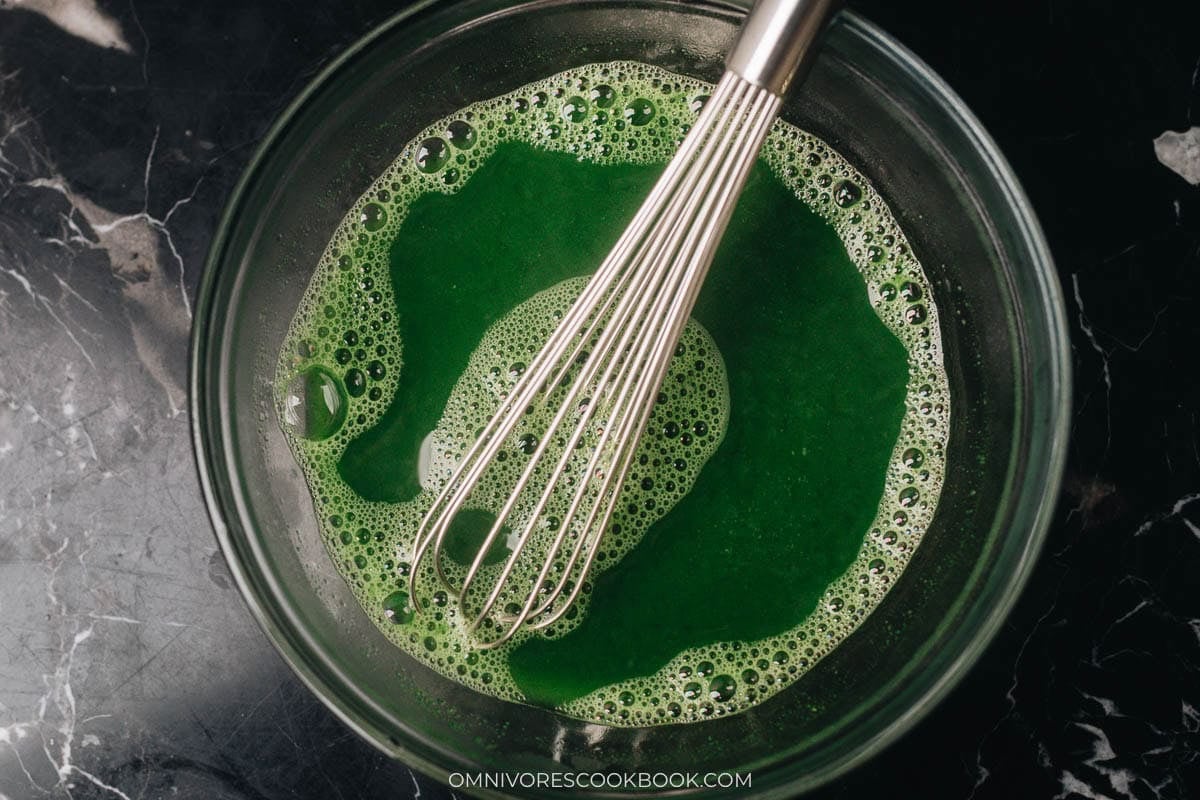 stirring the matcha in water