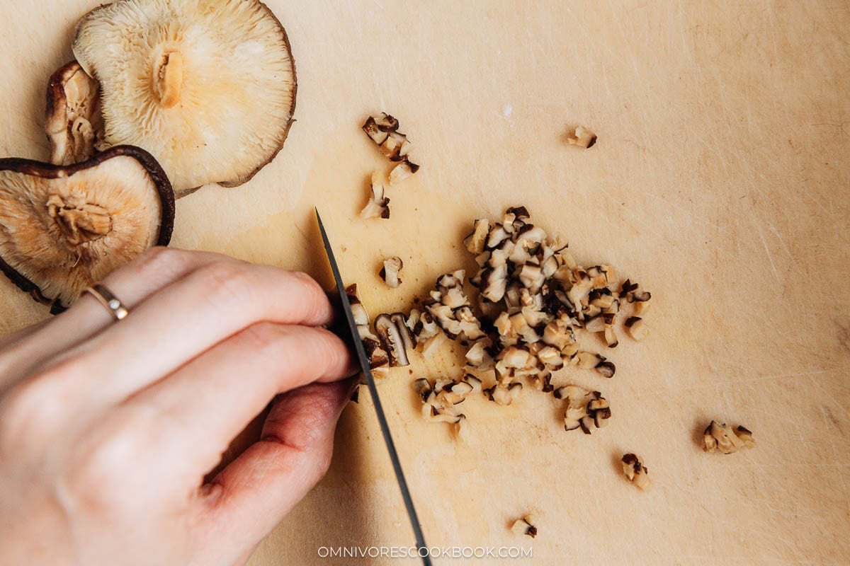 chopping the mushrooms