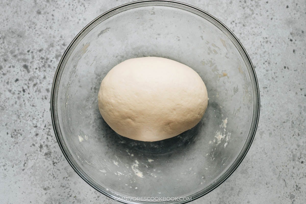 kneaded dough in a bowl