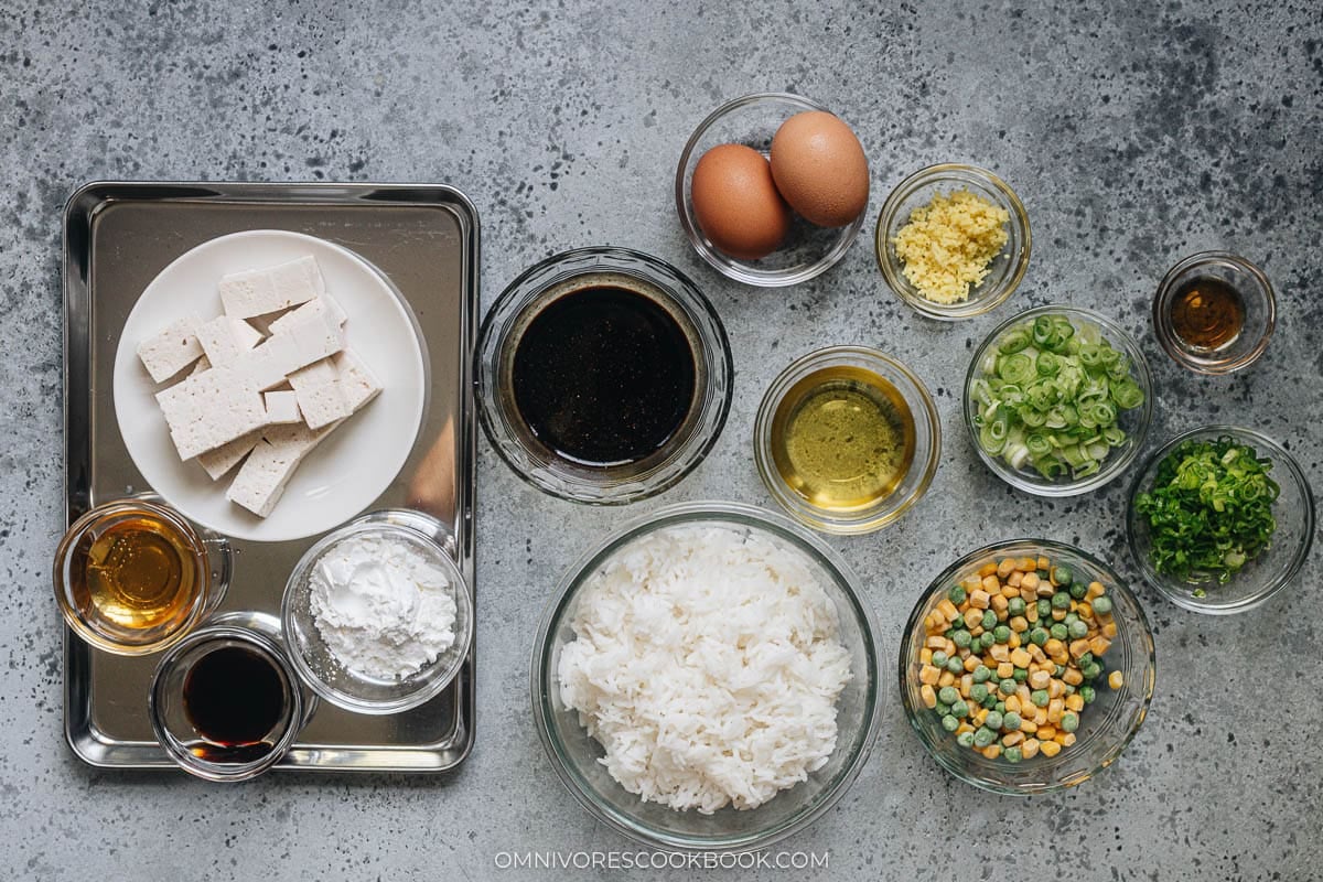 Ingredients for tofu fried rice