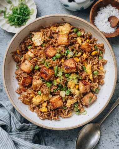 Tofu fried rice with lime on the side