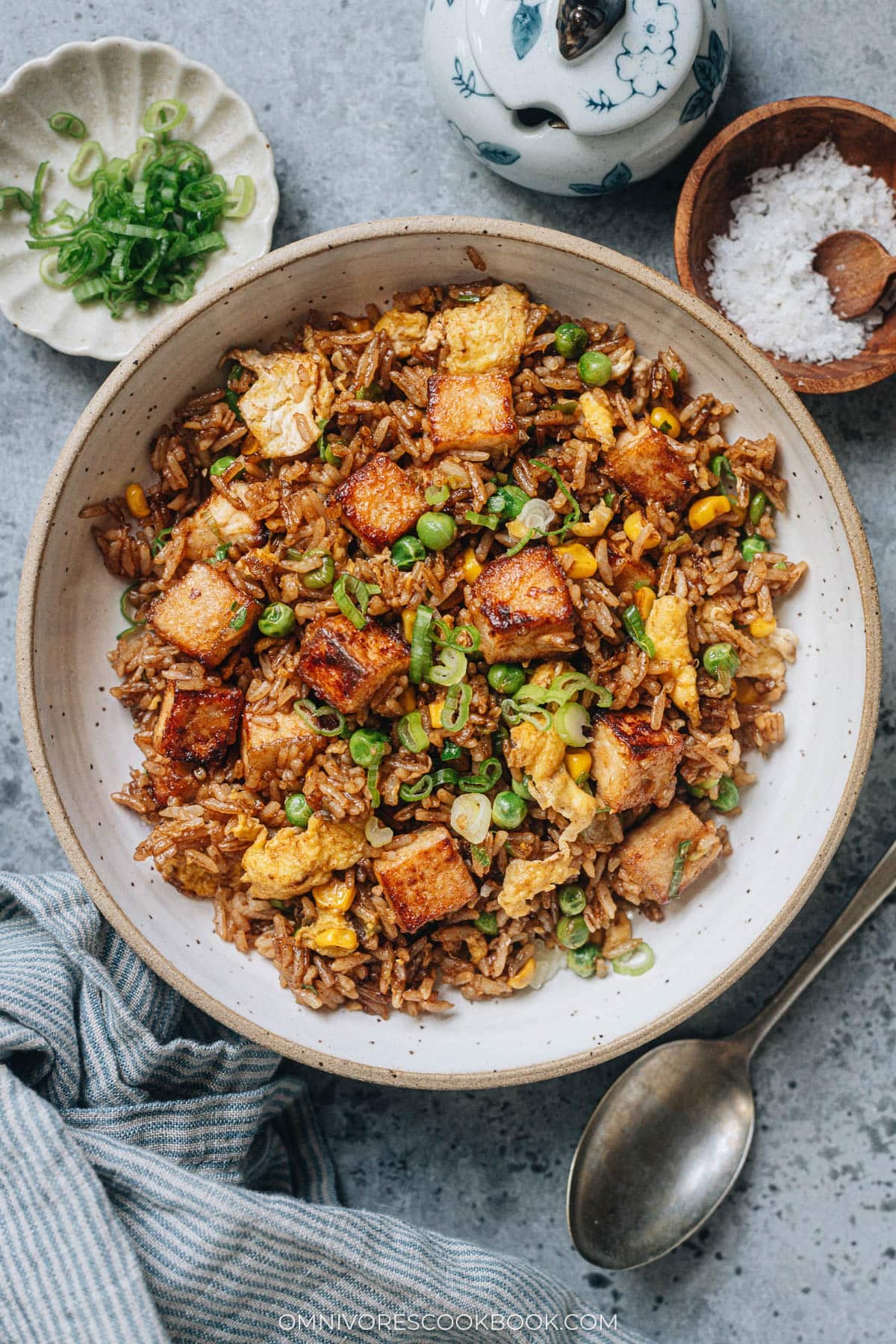 Tofu fried rice with lime on the side