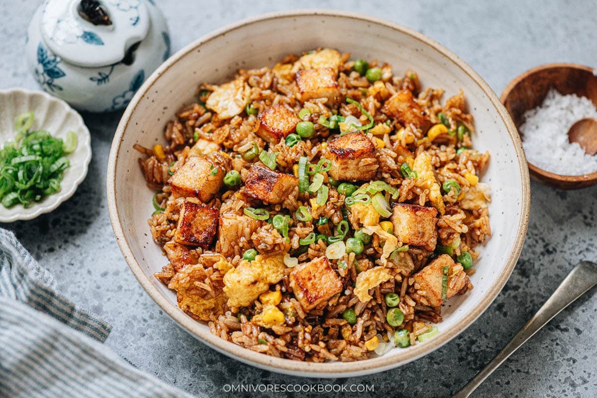 Tofu fried rice close up