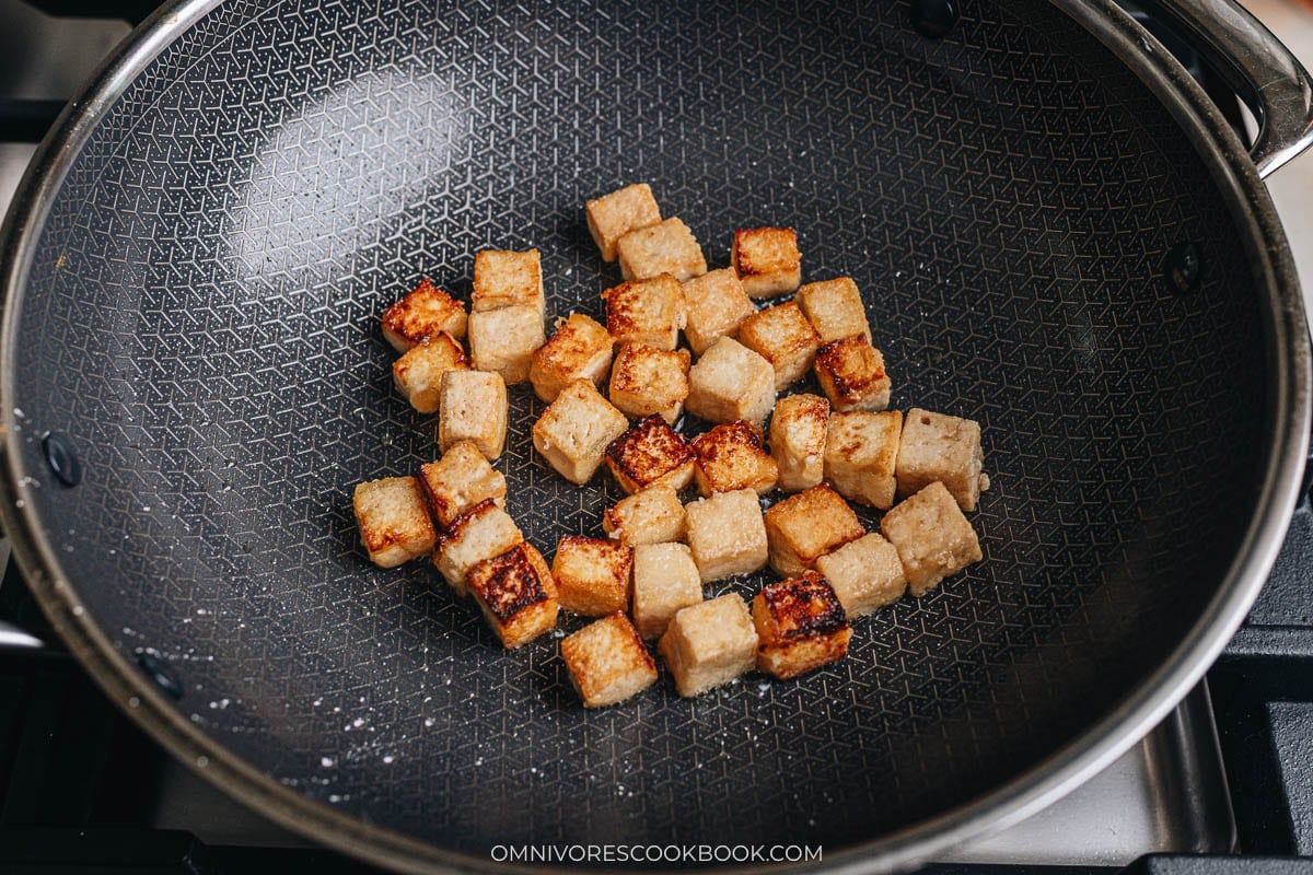 Browning the tofu