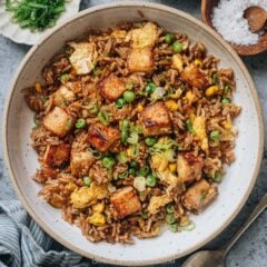 Tofu fried rice with lime on the side