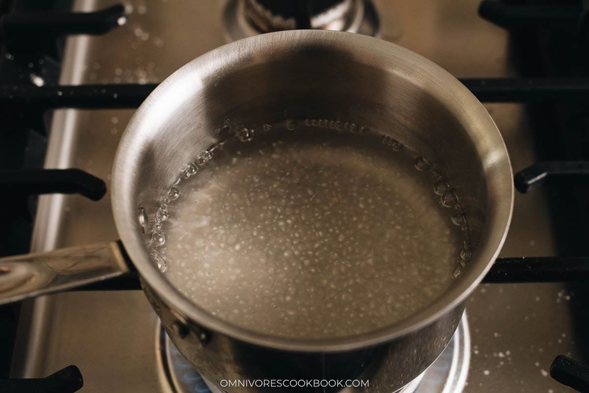 boiling water in a saucepan