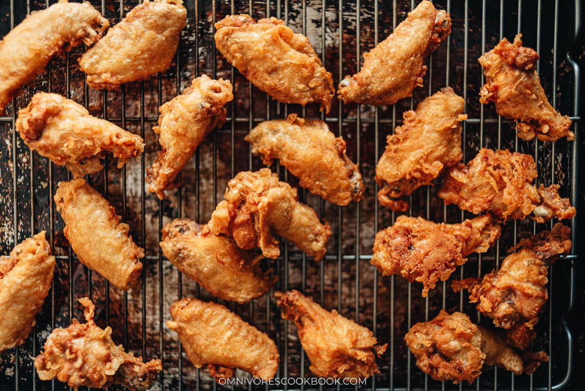 crispy wings on a rack
