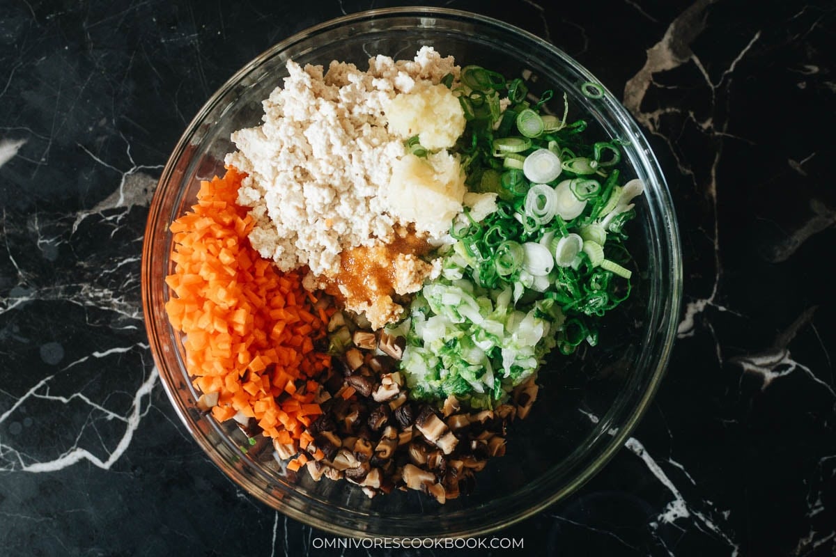 filling ingredients in a bowl