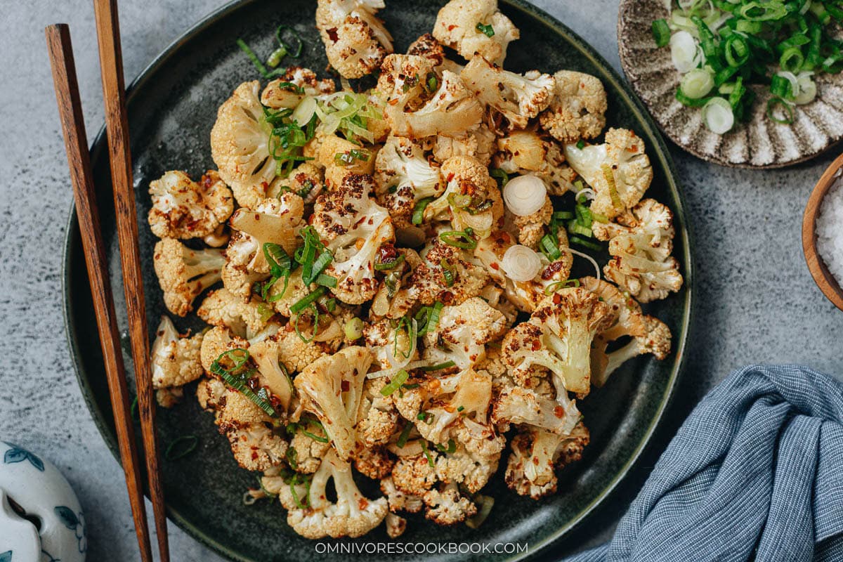 Chinese-Spiced Air Fryer Cauliflower served on a plate