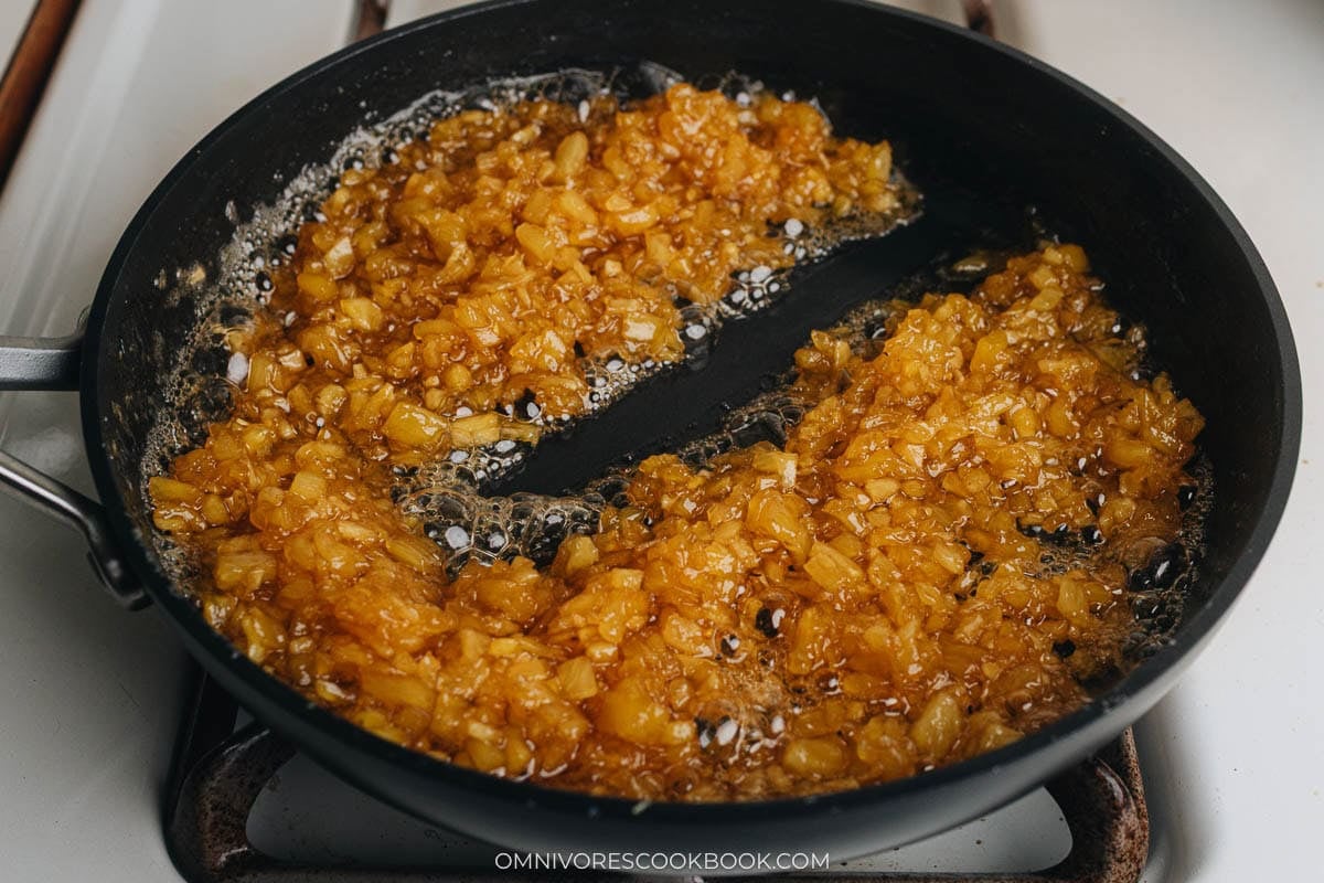 Cooking the liquid down until it gets thick