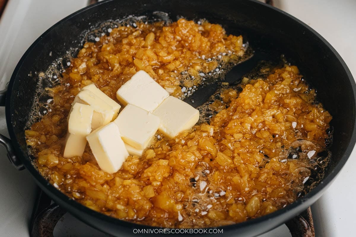 Adding the butter to mix