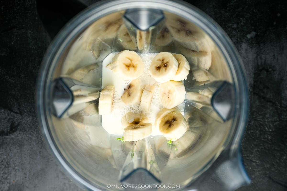 chopped bananas in a blender