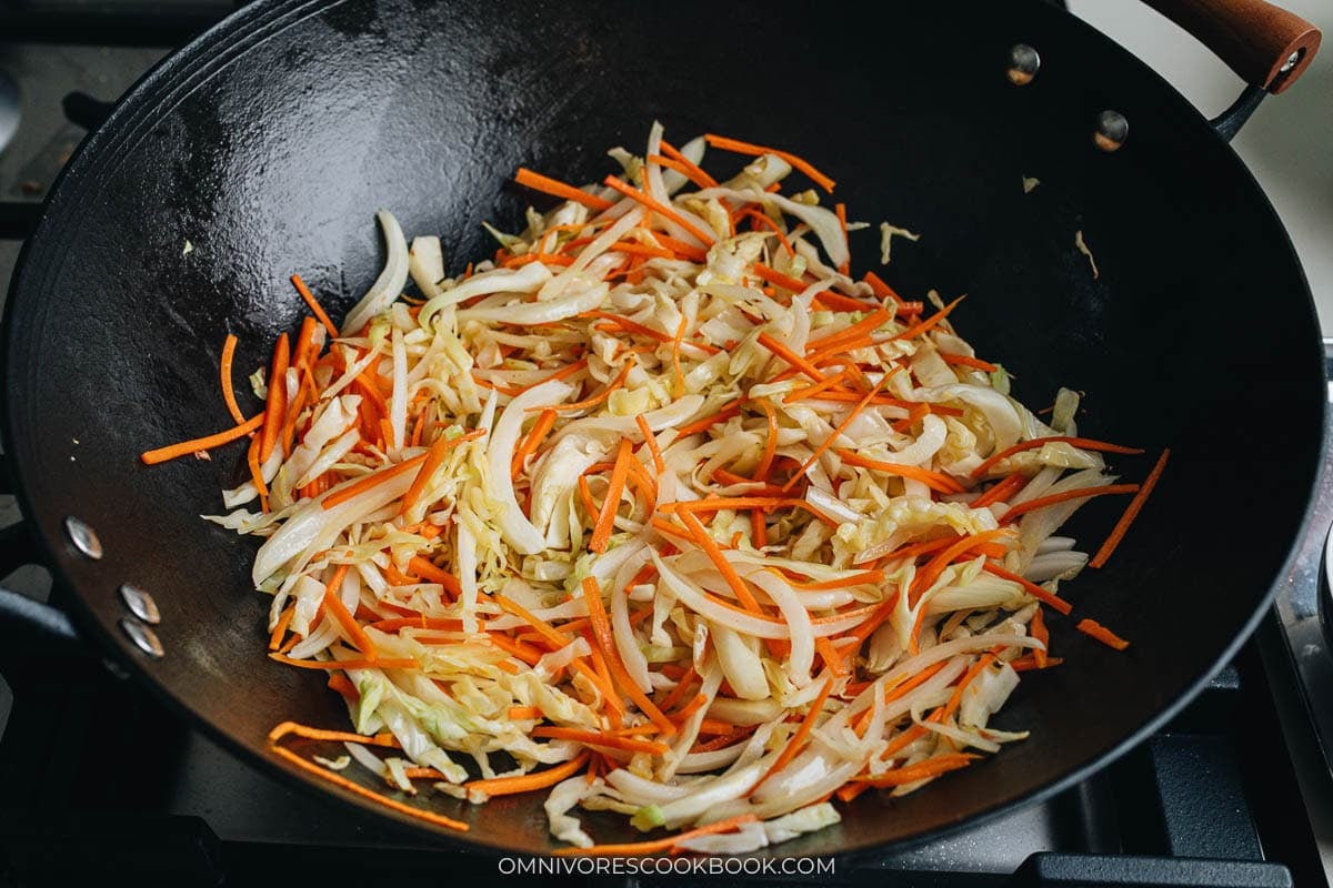 Stir fry the vegetables