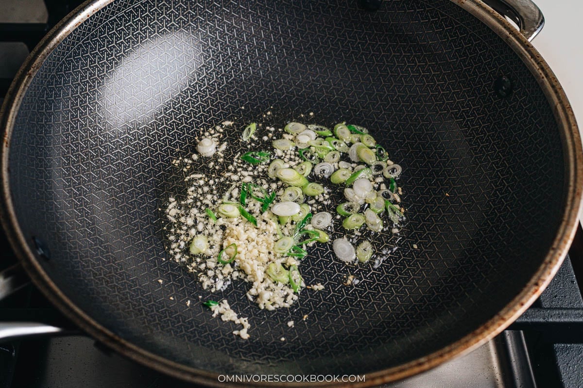 cooking the onion and garlic