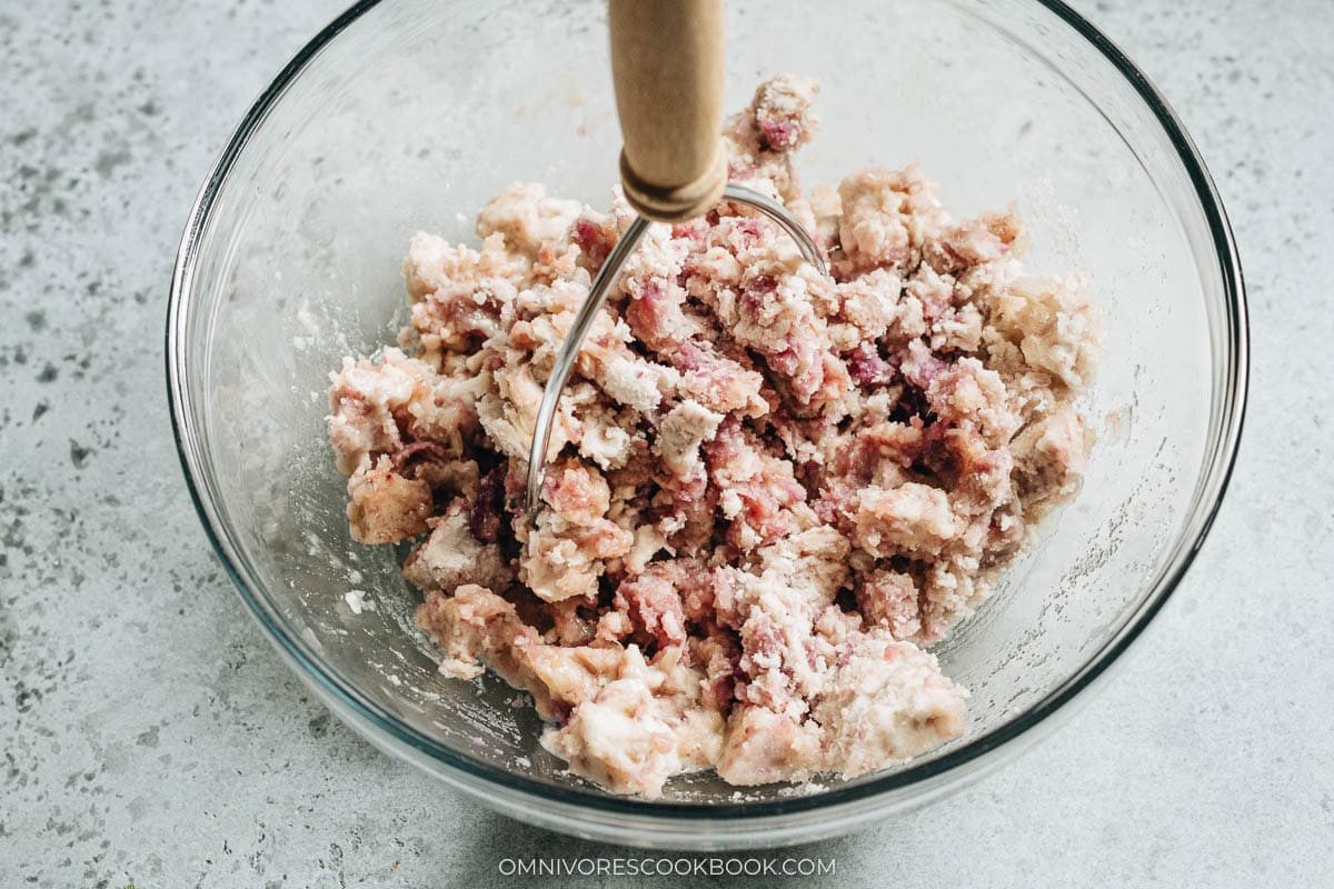 mashing taro paste ingredients