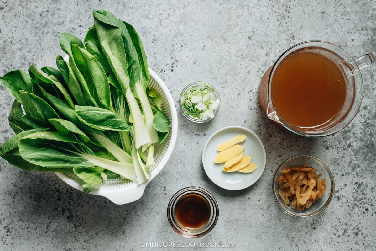 Ingredients for making bok choy soup