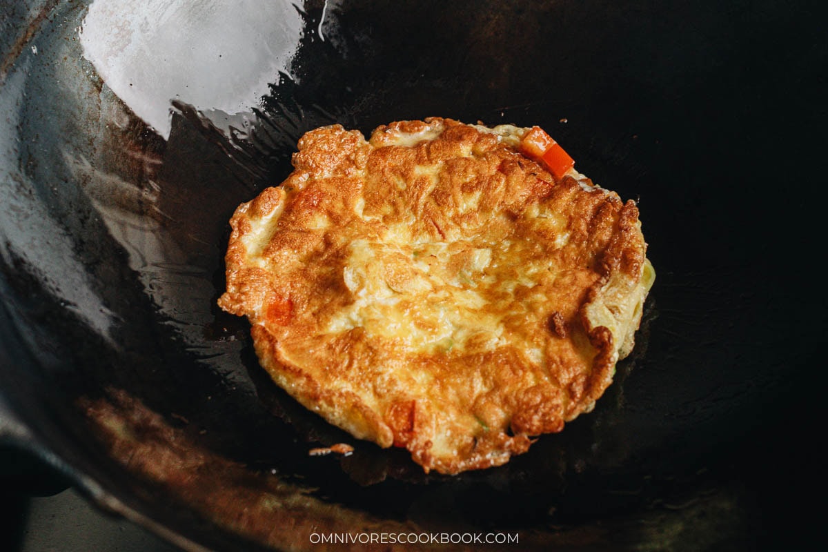 Egg Foo Young ready on a pan