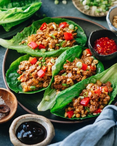 San choy bow made with pork, pepper, and water chestnut