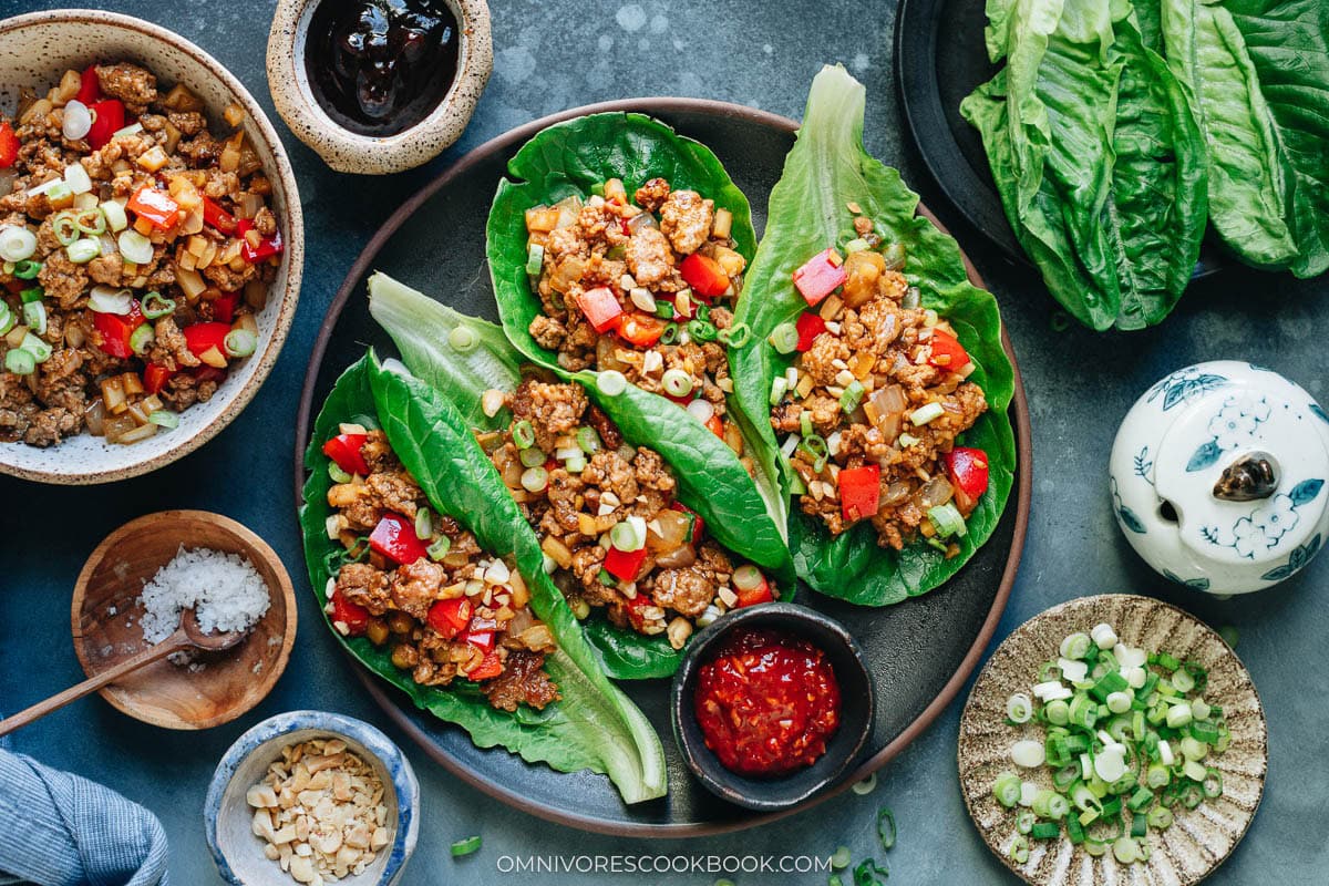 Pork Lettuce Wrap served on a plate

