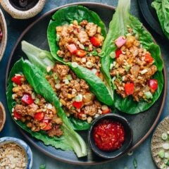 Pork san choy bow close-up