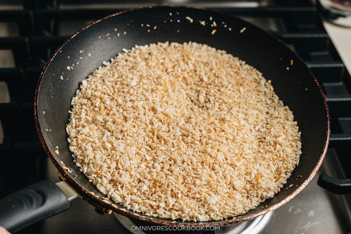 Toasting the panko in a pan