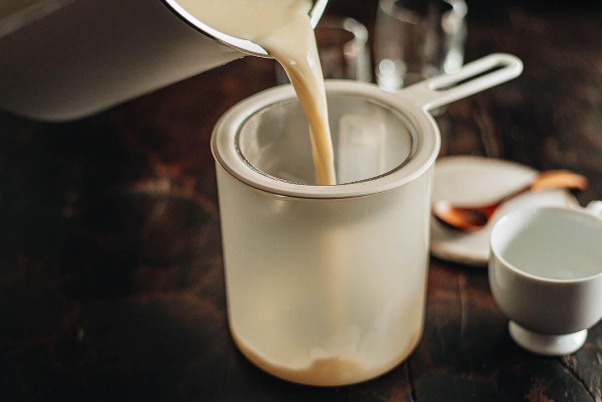 Fresh soy milk strained through a fine mesh to remove the soy pulp
