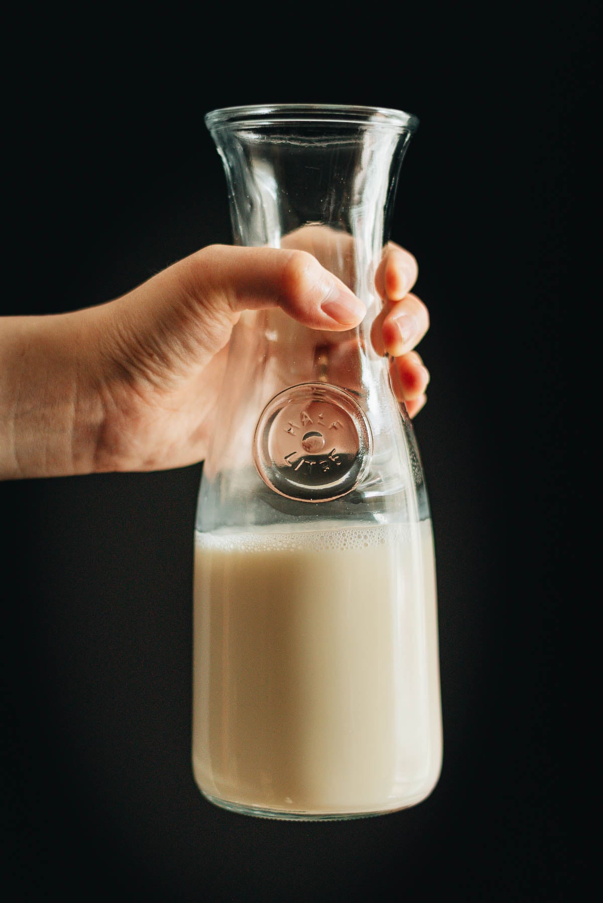 Jar of fresh homemade soy milk 