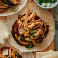 Moo shu chicken on moo shu wrapper