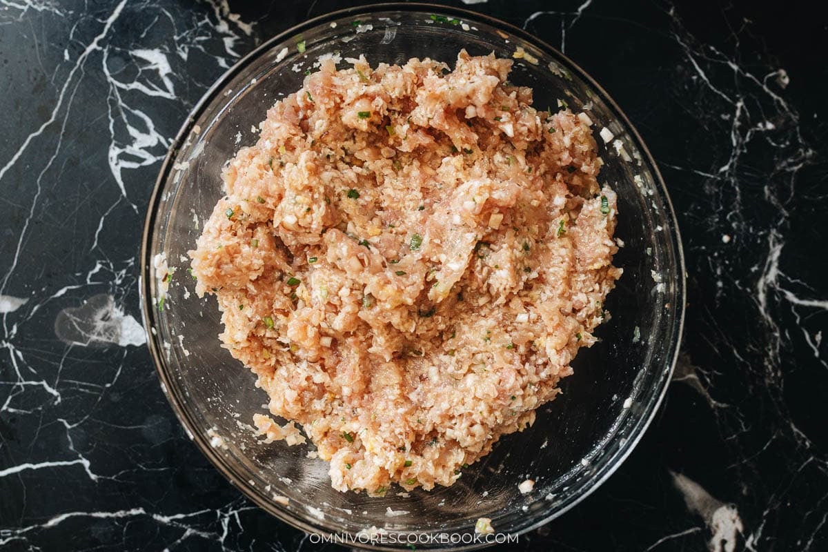 Panko and egg mixed into the Chinese meatball mixture