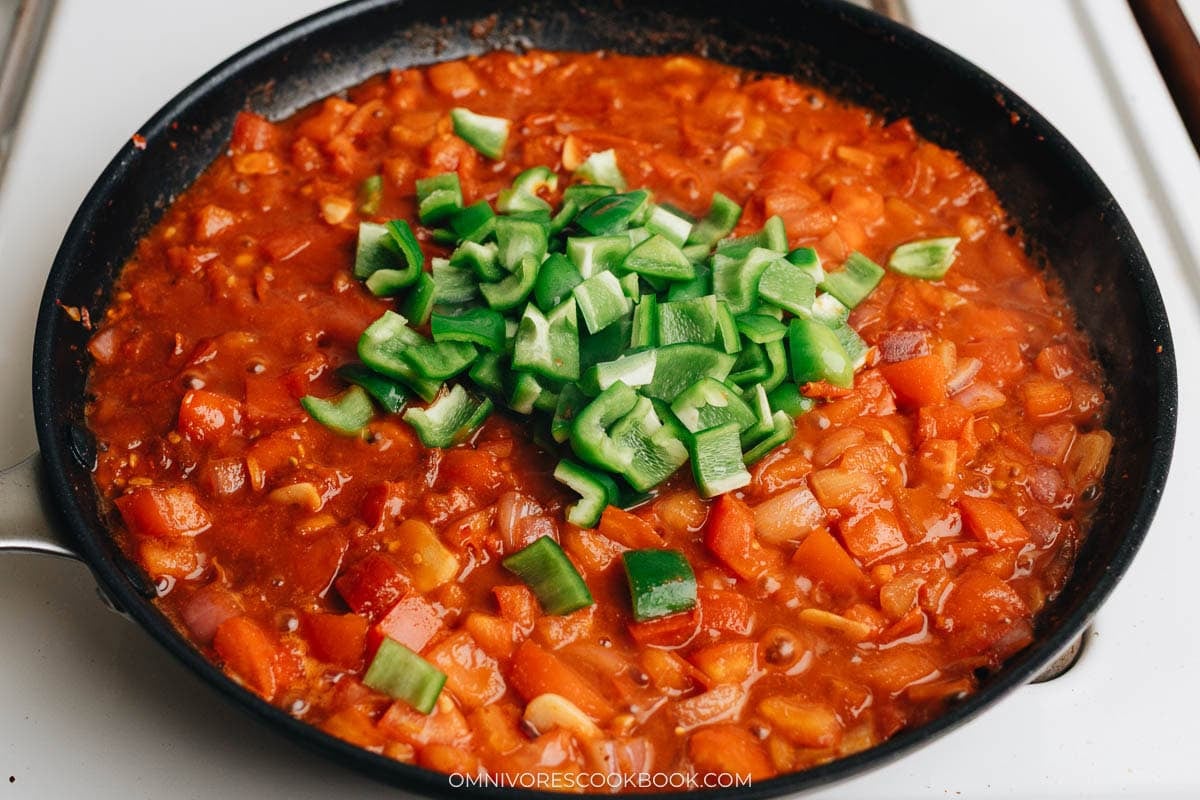 Anaheim pepper stirred into the laghman sauce