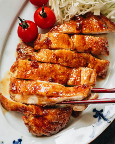 Japanese teriyaki chicken sliced