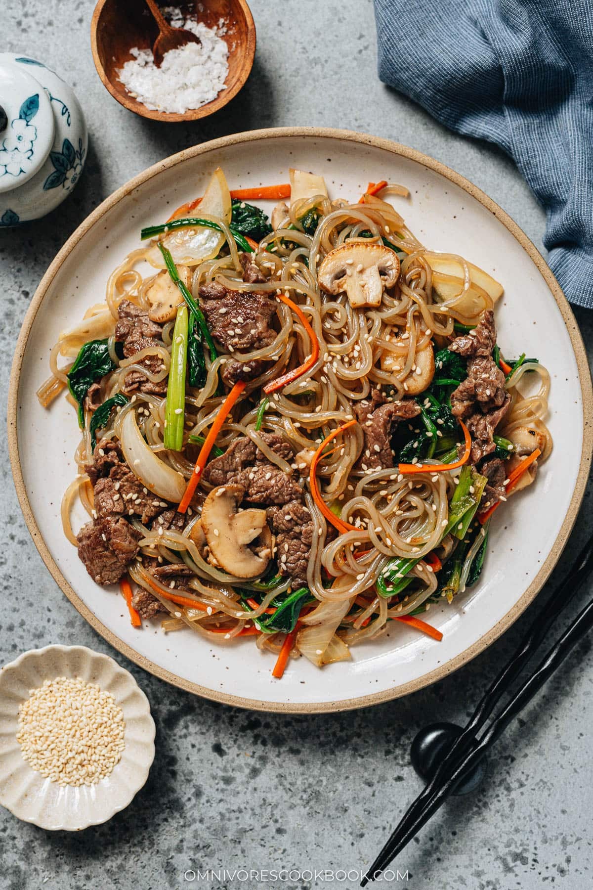 Korean Sweet Potato Noodles (Japchae)
