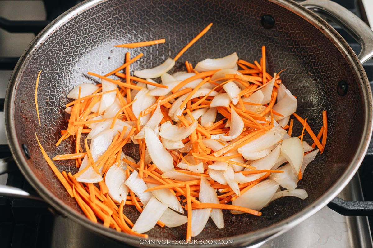 Cooking the firm vegetables