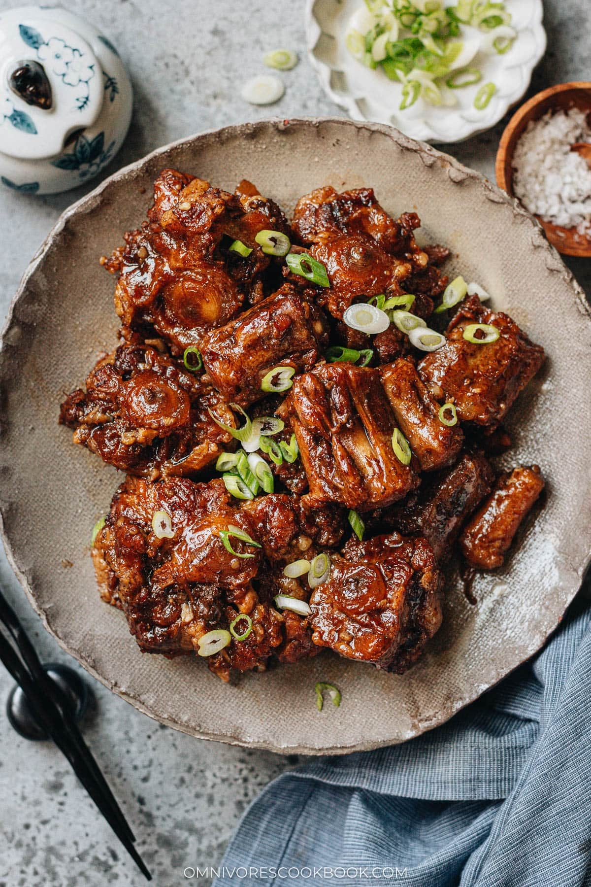 Chinese braised oxtail glossy in dark soy sauce