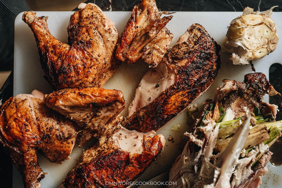 Carving Sichuan roast whole chicken