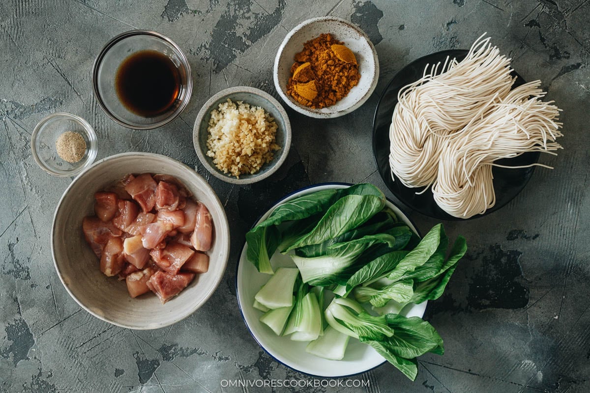 Curry noodle soup ingredients