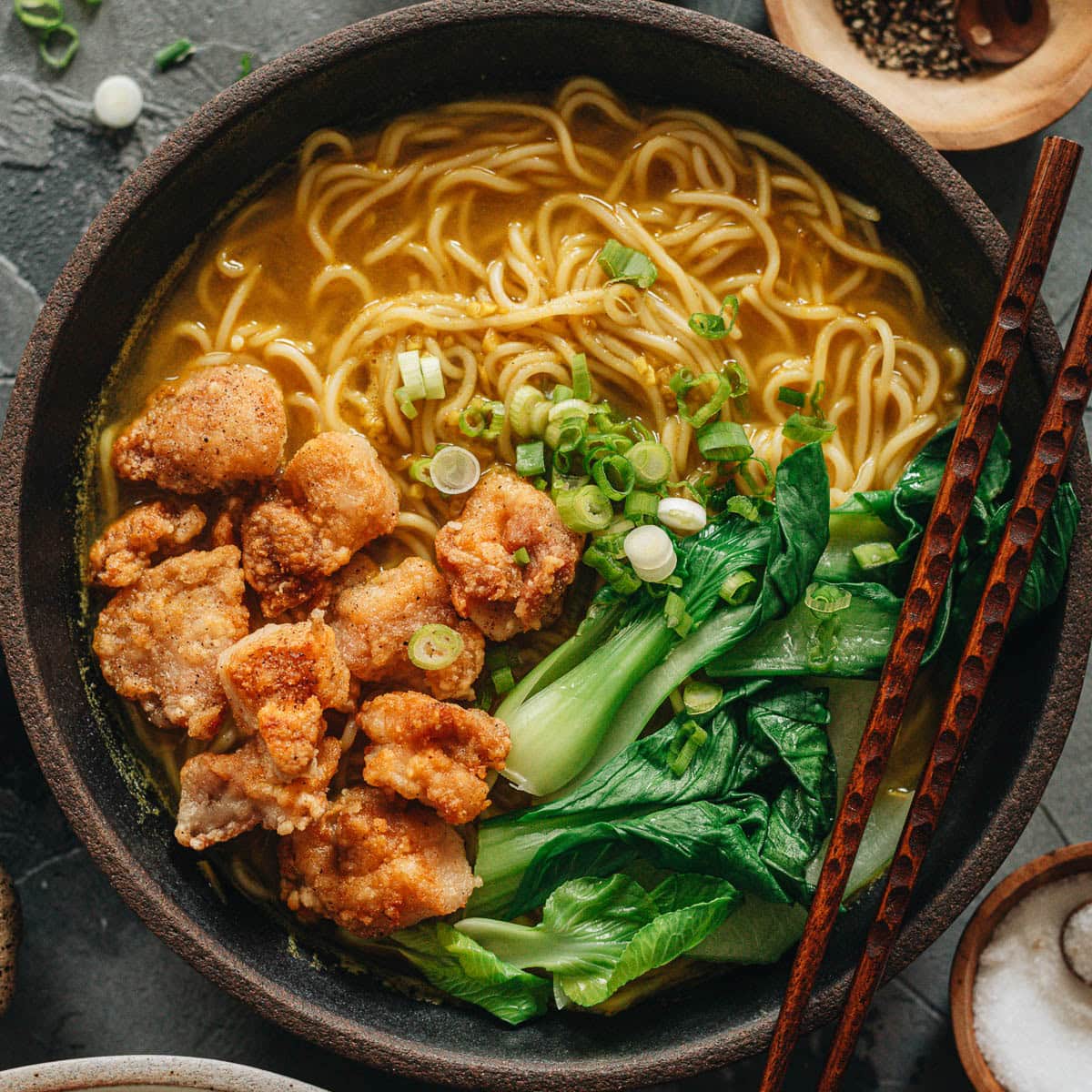 Curry Noodle Soup with Popcorn Chicken