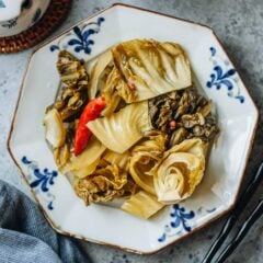 Savory bamboo shoots and pickled cabbage dish from Omnivore's Cookbook.