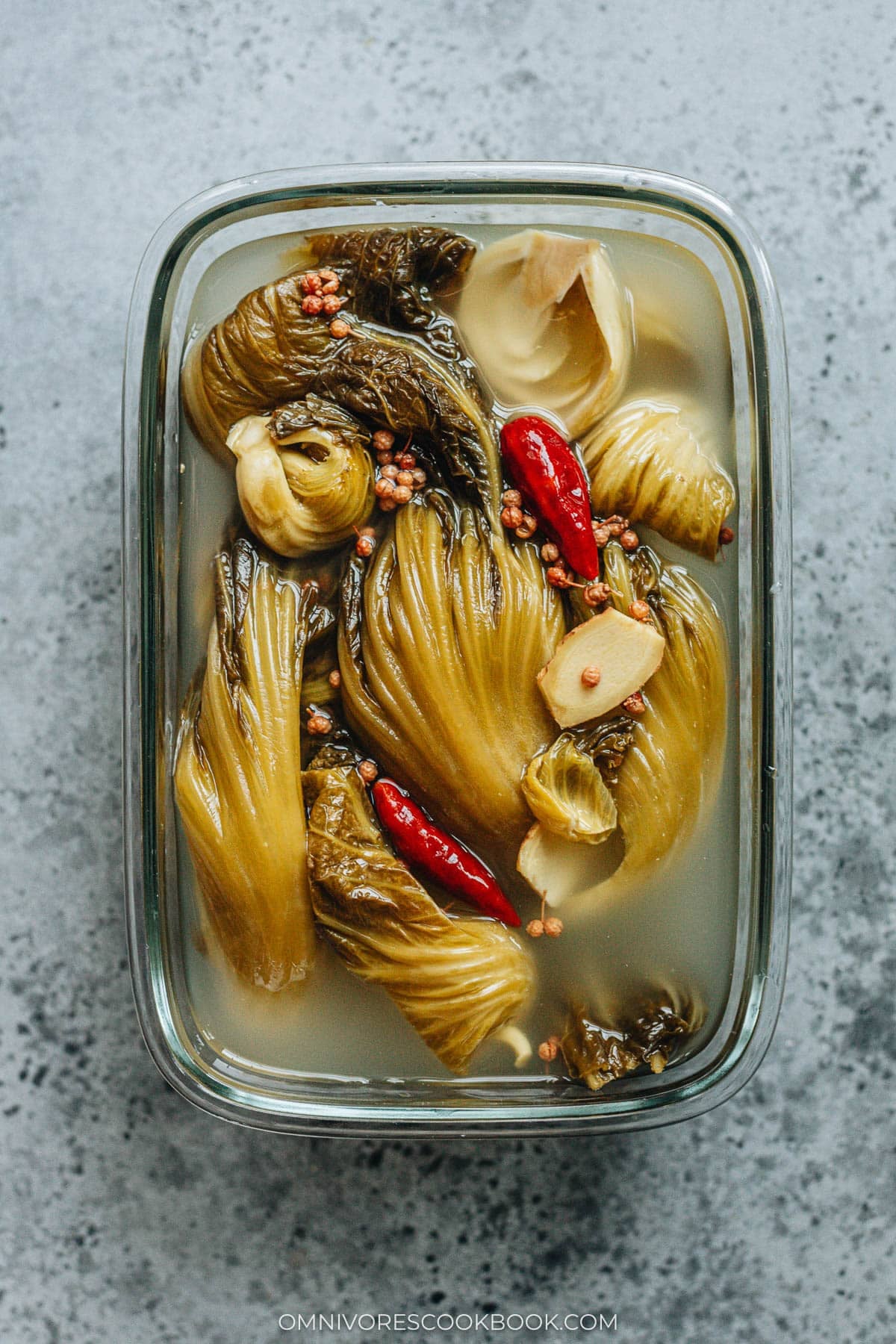 Sichuan pickled mustard greens in yellow green brine